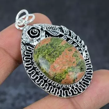 Подвеска из натурального драгоценного камня унакит ручной работы из стерлингового серебра 925 пробы 2,17 дюйма F7S73