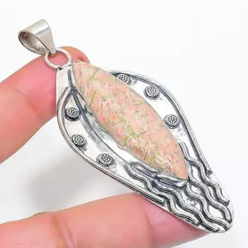 Natural Unakite Gemstone Handmade 925 Sterling Silver Jewelry Pendant 3.15 S8y91