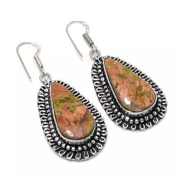 Серьги из стерлингового серебра 925 пробы с натуральным драгоценным камнем унакитом 2,17 дюйма J2U83