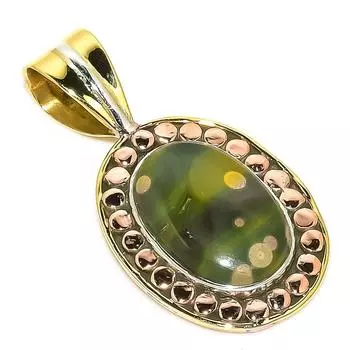 Natural Unakite Gemstone Two Tone 925 Solid Sterling Silver Pendant 1.25 d9G56