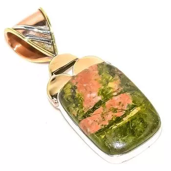 Natural Unakite Gemstone Two Tone 925 Solid Sterling Silver Pendant 1.50 o5C22