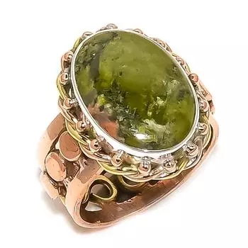 Natural Unakite Gemstone Two Tone 925 Solid Sterling Silver Gift Ring S.6 i4O57