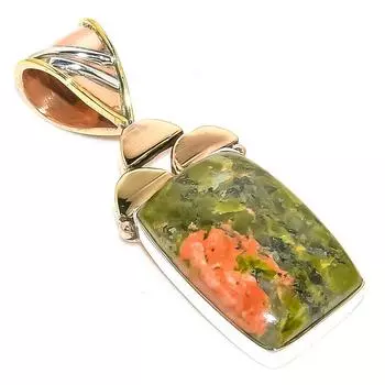 Natural Unakite Gemstone Two Tone 925 Solid Sterling Silver Pendant 1.50 Y3L04