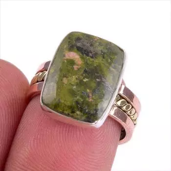 Natural Unakite Gemstone Two Tone 925 Sterling Silver Jewelry Ring Size 6 a3r25