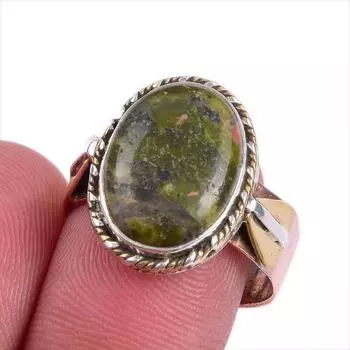 Natural Unakite Gemstone Two Tone 925 Sterling Silver Jewelry Ring Size 8.5 A6h80