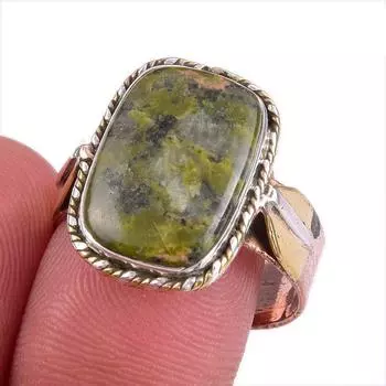 Natural Unakite Gemstone Two Tone 925 Sterling Silver Jewelry Ring Size 9.5 e7o65