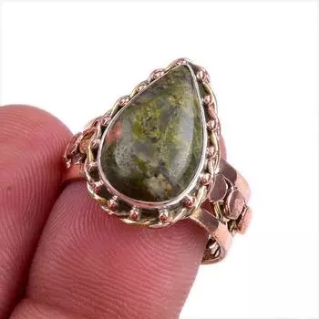 Natural Unakite Gemstone Two Tone 925 Sterling Silver Jewelry Ring Size 7.5 p1K24