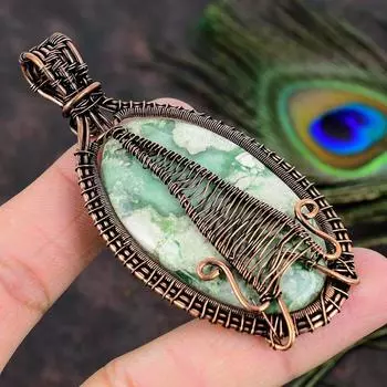 Natural Variscite Gemstone Handmade Copper Wire Wrap Gift Pendant 3.15 e9U72