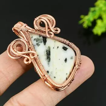 Natural Variscite Gemstone Handmade Copper Wire Wrap Gift Pendant 2.36 U2J79