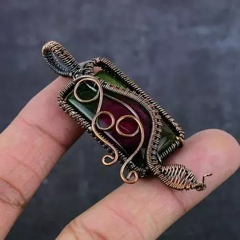 Natural Watermelon Tourmaline Copper Wire Wrap Jewelry Pendant 2.64 V5k58