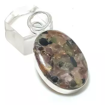 Natural Watermelon Tourmaline Gemstone Copper Jewelry Pendant 1.85 Z9Q53