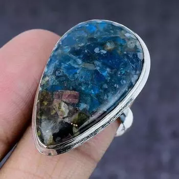 Кольцо из серебра 925 пробы с натуральным арбузным турмалином ручной работы S.8 e5C75