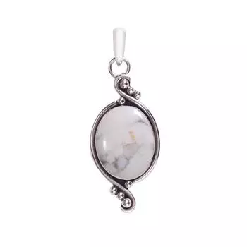 Natural White Howlite - United States 925 Sterling Silver Pendant V7715, White Pendant, Oval Pendant, Valentin s Day Gift, Gift For Her, Birthday Gift