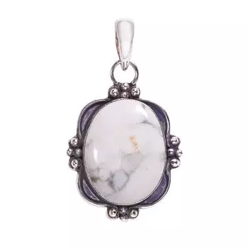 Natural White Howlite - United States 925 Sterling Silver Pendant V8197, White Pendant, Oval Pendant, Valentin s Day Gift, Gift For Her, Birthday Gift