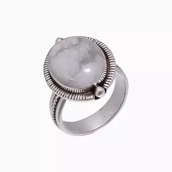 Natural White Howlite - United States 925 Sterling Silver Ring V5087, White Ring, Oval Ring, Valentin s Day Gift, Gift For Her, Birthday Gift, Handmad