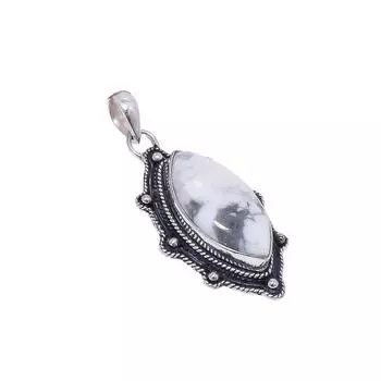 Natural White Howlite - United States 925 Sterling Silver Pendant V9038, White Pendant, Marquish Pendant, Valentin s Day Gift, Gift For Her, Birthday