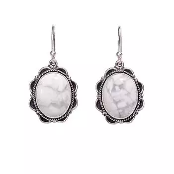 Natural White Howlite - United States 925 Sterling Silver Earring V301, White Earring, Oval Earring, Valentin s Day Gift, Gift For Her, Birthday Gift,