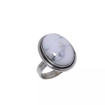 Natural White Howlite - United States Gemstone 925 Sterling Silver Ring V8526, White Ring, Oval Ring, Valentin s Day Gift, Gift For Her, Birthday Gift