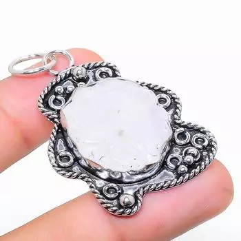 Natural White Solar Quartz Gemstone 925 Sterling Silver Pendant 2.05 W7y54