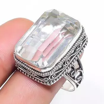 Natural White Topaz Gemstone 925 Sterling Silver Jewelry Ring Size 9.5 q6M51