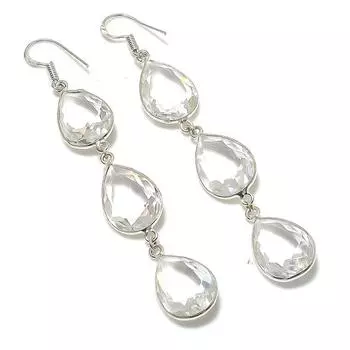Natural White Topaz Gemstone 925 Sterling Silver Jewelry Earring 3.47 v7U66