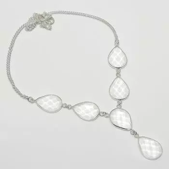 Natural White Topaz Gemstone 925 Sterling Silver Jewelry Necklace 18 s9I58