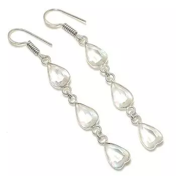 Серьги из серебра 925 пробы с натуральным белым топазом ручной работы 2,68 дюйма h2V79