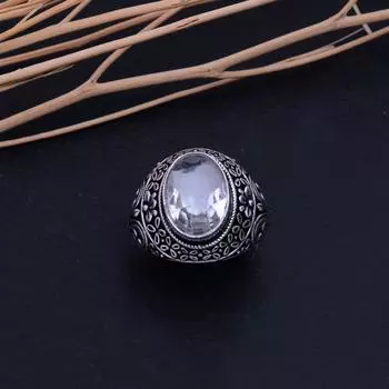 Natural White Topaz Gemstone Handmade 925 Sterling Silver Ring Size 7.25 I8L13