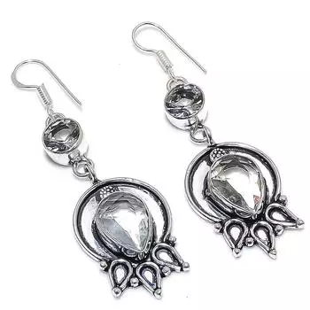 Natural White Topaz Gemstone Handmade 925 Sterling Silver Earring 2.36 P9k33