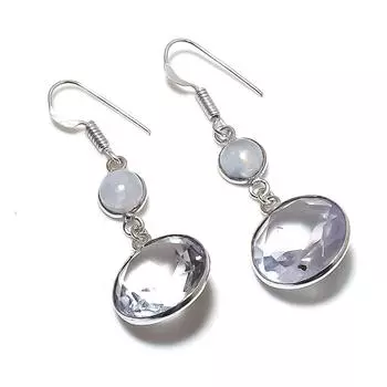 Natural White Topaz, Moonstone 925 Sterling Silver Jewelry Earring 2.05 h8s13