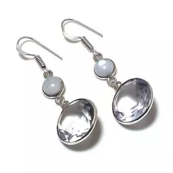 Natural White Topaz, Moonstone 925 Sterling Silver Jewelry Earring 1.97 P8C68
