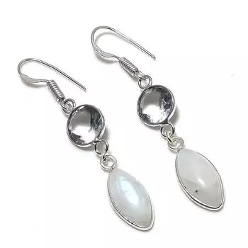Natural White Topaz, Moonstone 925 Sterling Silver Jewelry Earring 2.17 I3S84