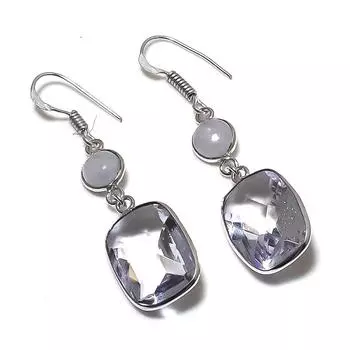 Natural White Topaz, Moonstone 925 Sterling Silver Jewelry Earring 2.13 R9K90