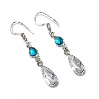 Natural White Topaz, Topaz 925 Sterling Silver Jewelry Earring 1.97 y3O70