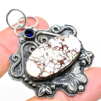 Natural Wild Horse, Blue Topaz Gemstone 925 Sterling Silver Pendant 2.25 t1P98