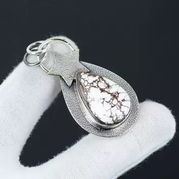 Natural Wild Horse Gemstone Silver Pendant in 925 Sterling Silver- Handmade Star Design, Everyday Wear Jewelry, Unique Pendant Birthday Gift 2.55 белый