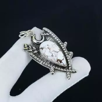 Natural Wild Horse Jasper Gemstone Silver Pendant in 925 Sterling Silver- Handmade Design, Everyday Wear Jewelry, Unique Pendant Easter Gift 2.55 белый