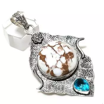 Natural Wild Horse, Topaz 925 Sterling Silver Jewelry Pendant 2.76 q9h14