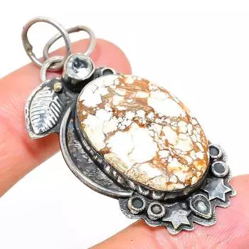 Natural Wild Horse, White Topaz Gemstone 925 Sterling Silver Pendant 2.17 W8M04