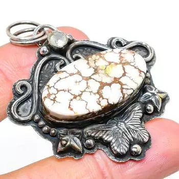 Natural Wild Horse, White Topaz Gemstone 925 Sterling Silver Pendant 2.29 S1t06