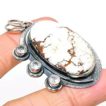 Natural Wild Horse, White Topaz Gemstone 925 Sterling Silver Pendant 2.40 P8N76