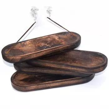 Natural Wood Incense Holder and Ash Catcher (11 X 4 Inch, Set of- 4, Oval)