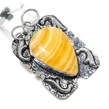 Natural Yellow Aventurine Gemstone 925 Sterling Silver Pendant 2.25 B7m89