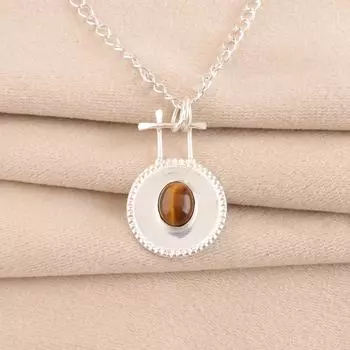 Natural Yellow Tiger Eye Gemstone 925 Sterling Silver Handcrafted Pendant 1.4 PP-57-26