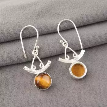 Natural Yellow Tiger Eye Gemstone 925 Sterling Silver Handmade Earrings 1.63 EE-152-36