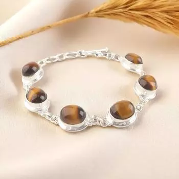 Natural Yellow Tiger s Eye Gemstone 925 Sterling Silver Handmade Bracelet 8.5 RB-3-23