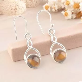 Natural Yellow Tiger s Eye Gemstone 925 Sterling Silver Drop & Dangle Earrings CE-15-25