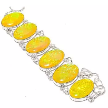 Браслет из натурального желтого триплетного опала из стерлингового серебра 925 пробы 7-8 дюймов A2Q23