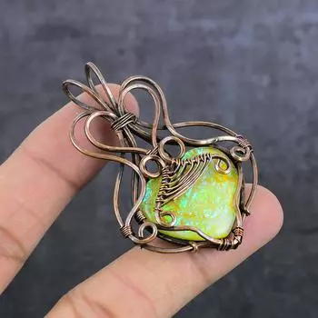Natural Yellow Triplet Opal Gemstone Copper Wire Wrap Jewelry Pendant 2.36 M4H98