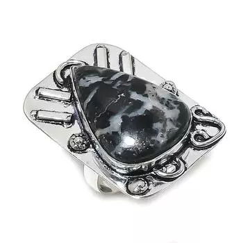 Кольцо из натурального драгоценного камня зебровая яшма из стерлингового серебра 925 пробы, размер 8 h5G37
